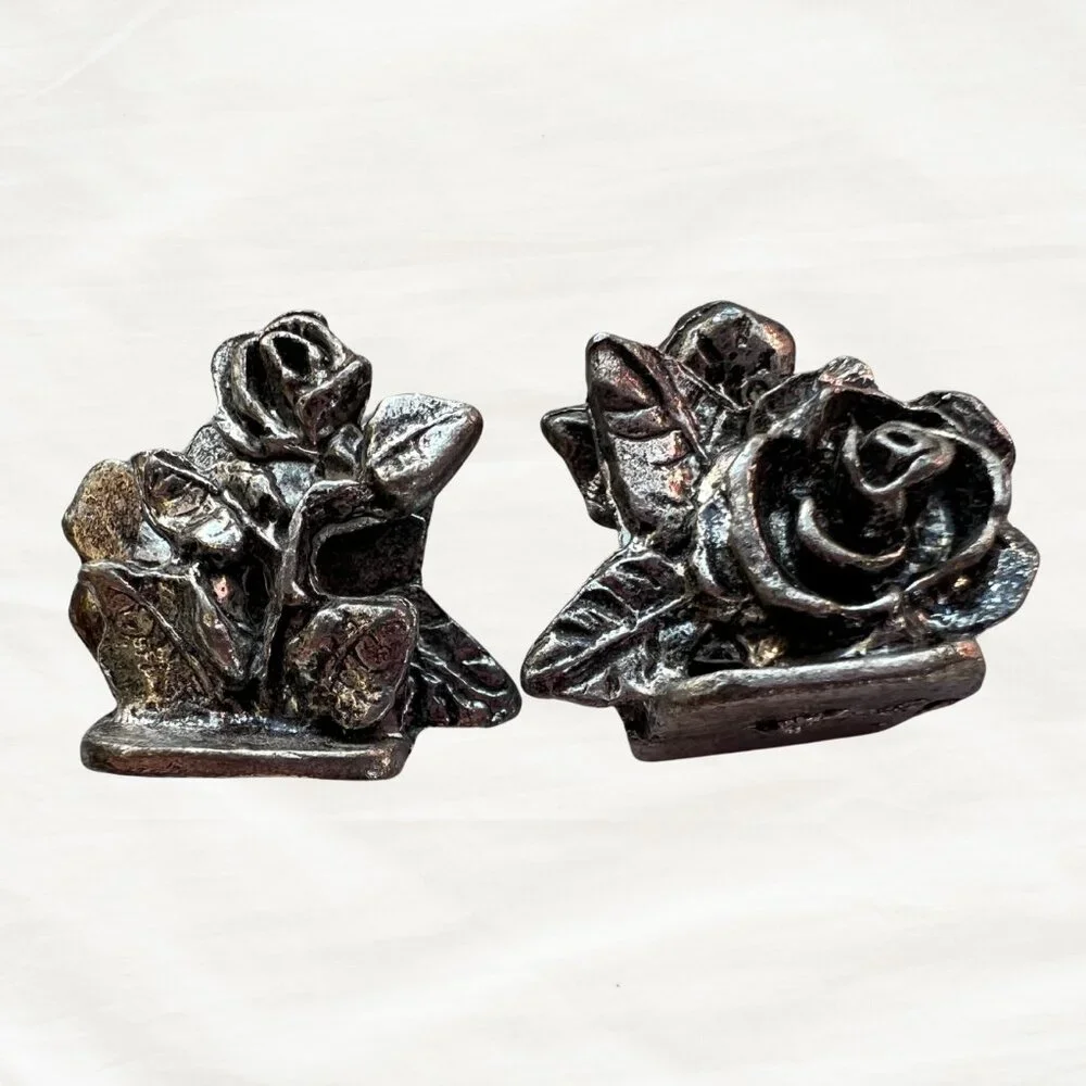 Vintage Bundle 2 Miniature Metzke Antique Pewter Rose Card Holders bride groom